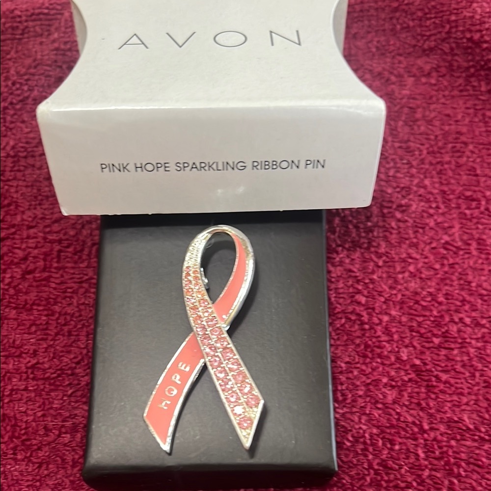 Avon Pink Hope Ribbon Pin with Sparkling Accents